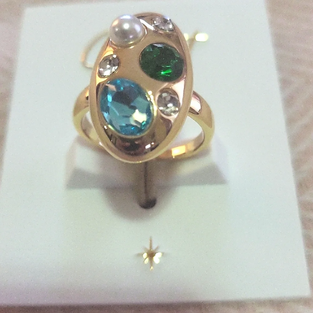 Gold and Blue Artistic Cocktail Ring